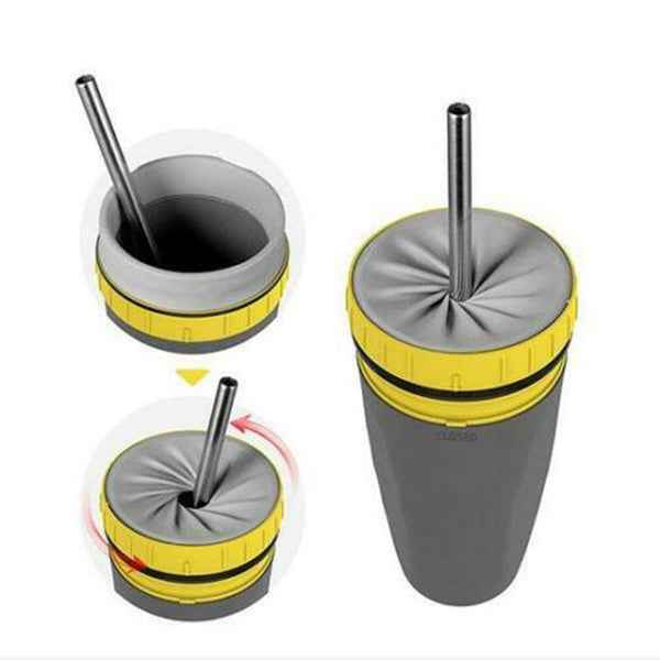 Sarah Express Twist Top Lidless Insulated Tumbler 300ml - Double Wall Leak Proof Travel Cup with Straw