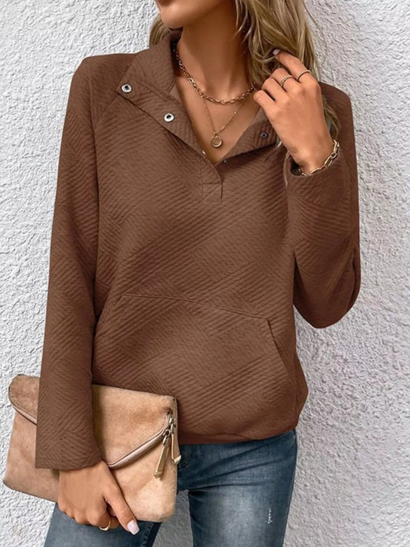 Sarah Express Women's Textured Quarter Snap Sweatshirt