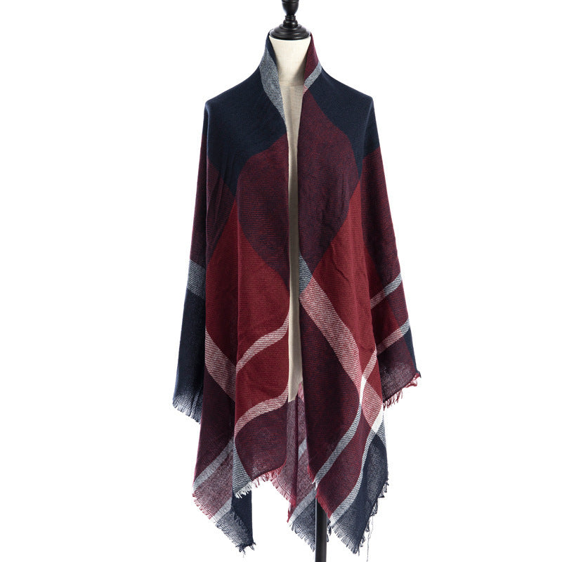 Sarah Express Women's Oversized Square Scarf Cashmere-like Double-Sided Shawl 140cm Woven Fall Winter Accessory