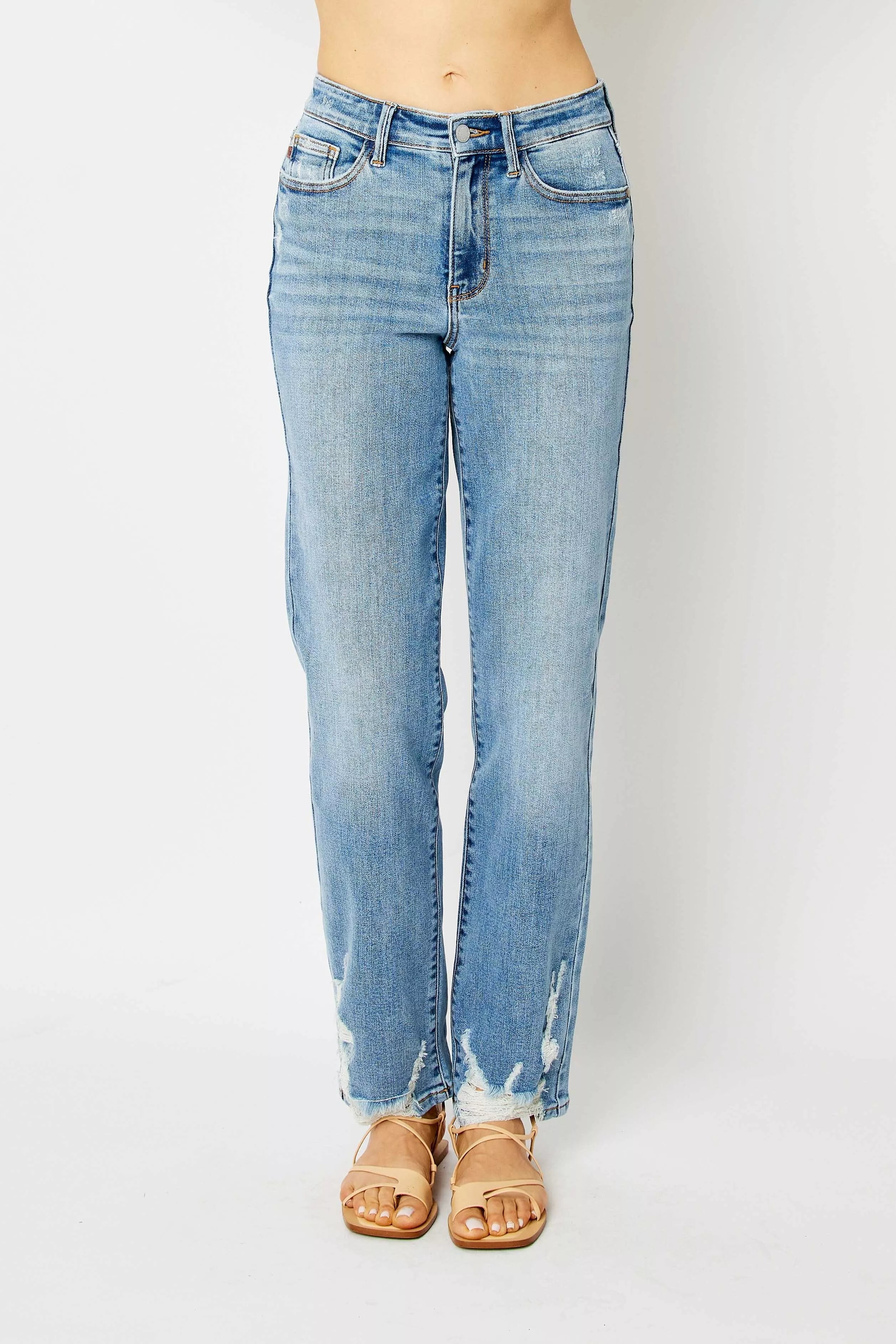Sarah Express Women’s Plus Size High Rise Heavy Destroy Straight Jeans
