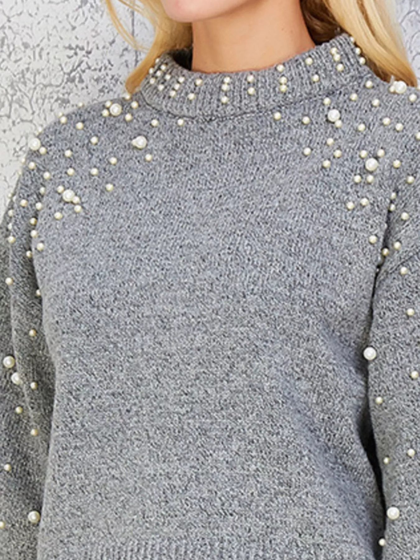 Sarah Express Women's Pearl-Embellished Mock Neck Sweater