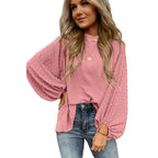 Sarah Express Round Neck Chiffon Blouse Long Sleeve Solid Color Casual Top