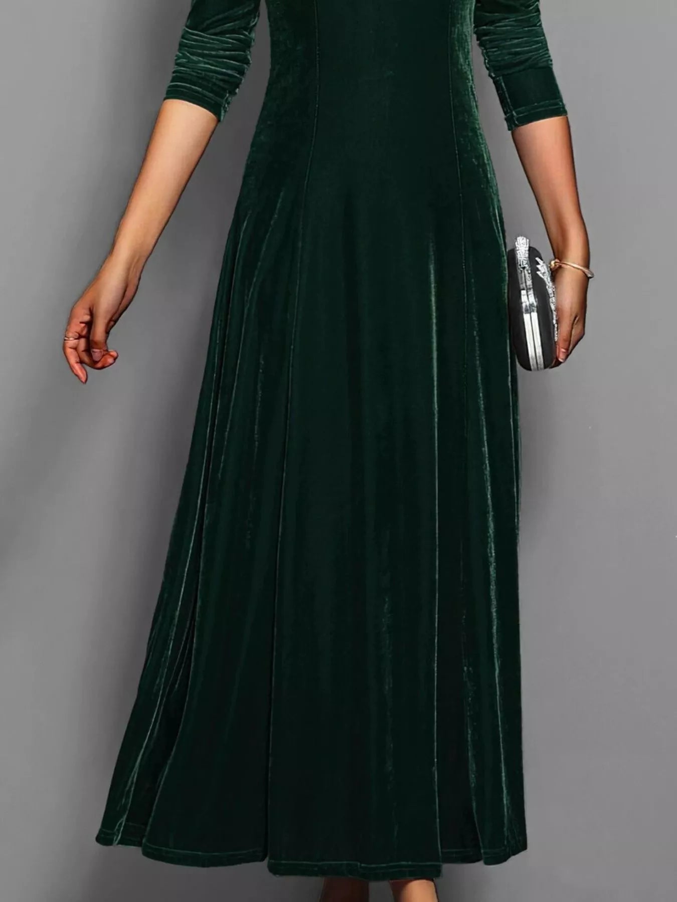 Sarah Express Women's Velvet Long Sleeve A-Line Dress Green