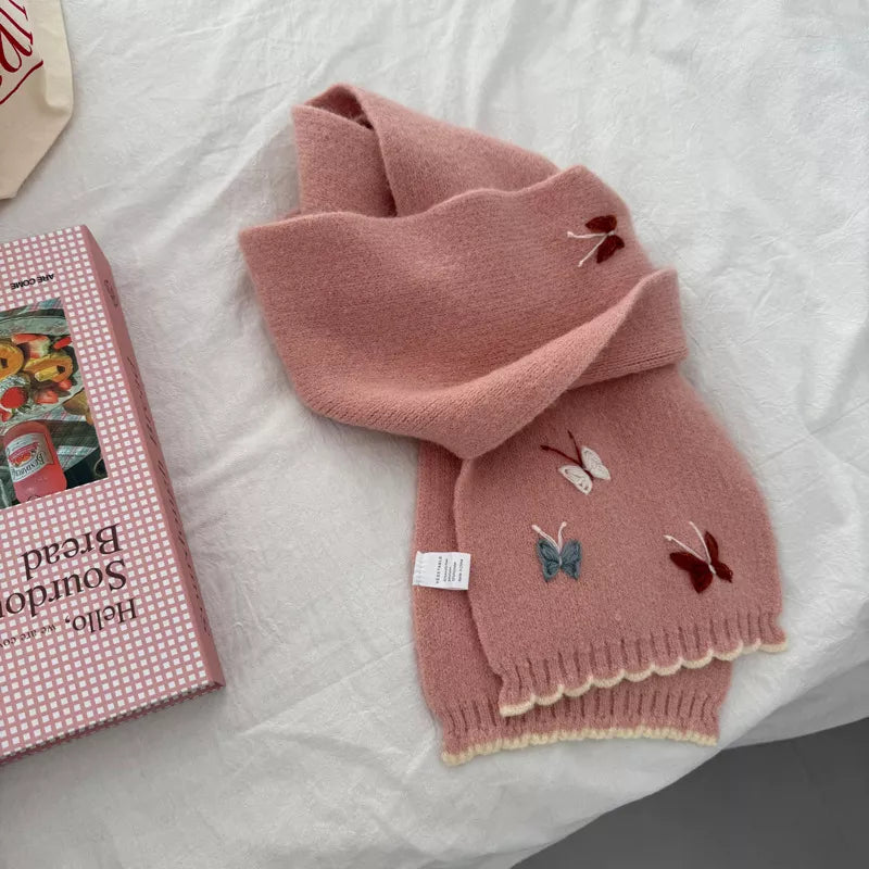 Sarah Express Women's Butterfly Embroidered Knitted Scarf - Soft Polyester Winter Wrap Pink ONESIZE