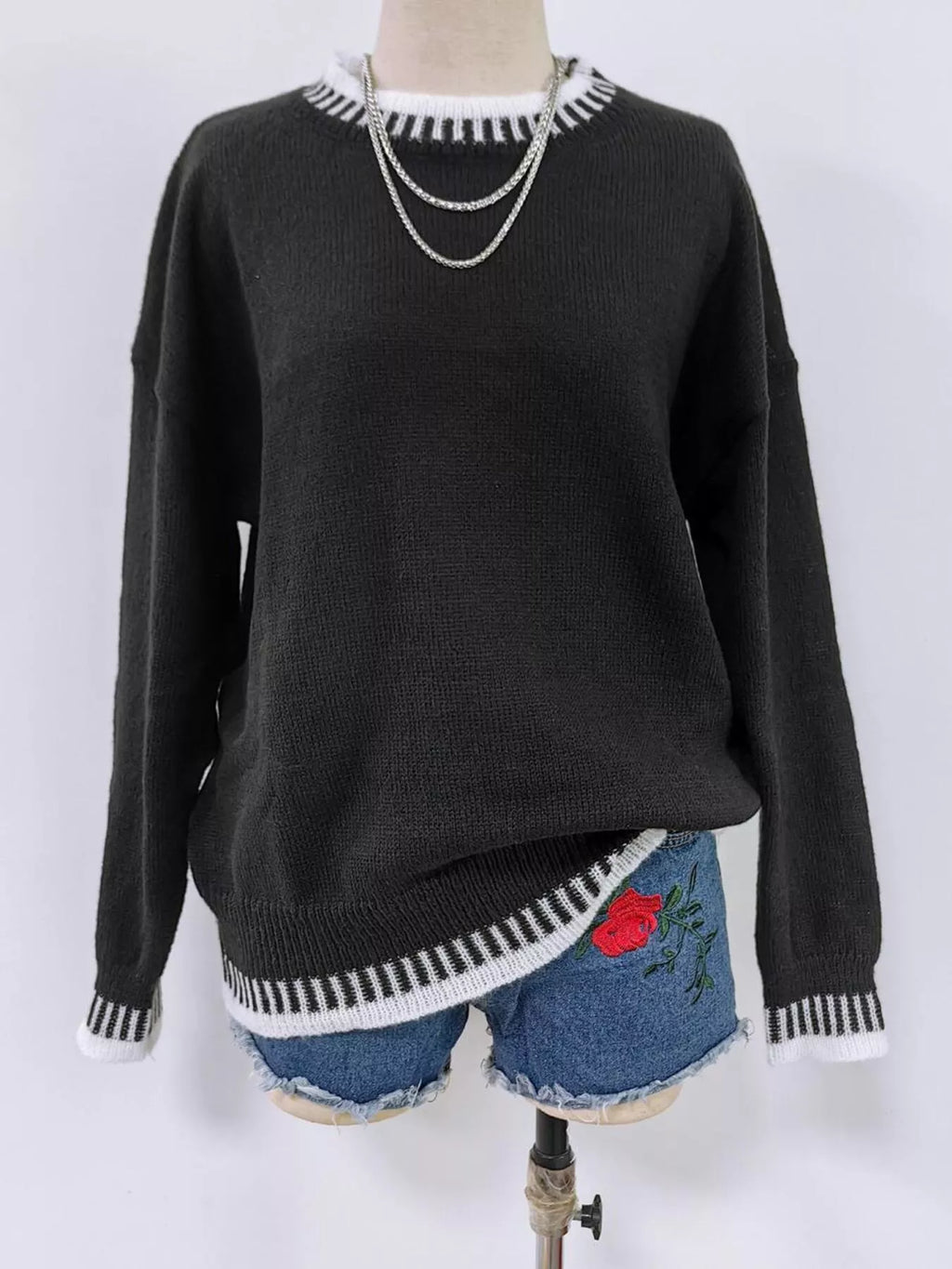 Sarah Express Women's Relaxed Fit Long Sleeve Sweater - Ribbed Knit Pullover