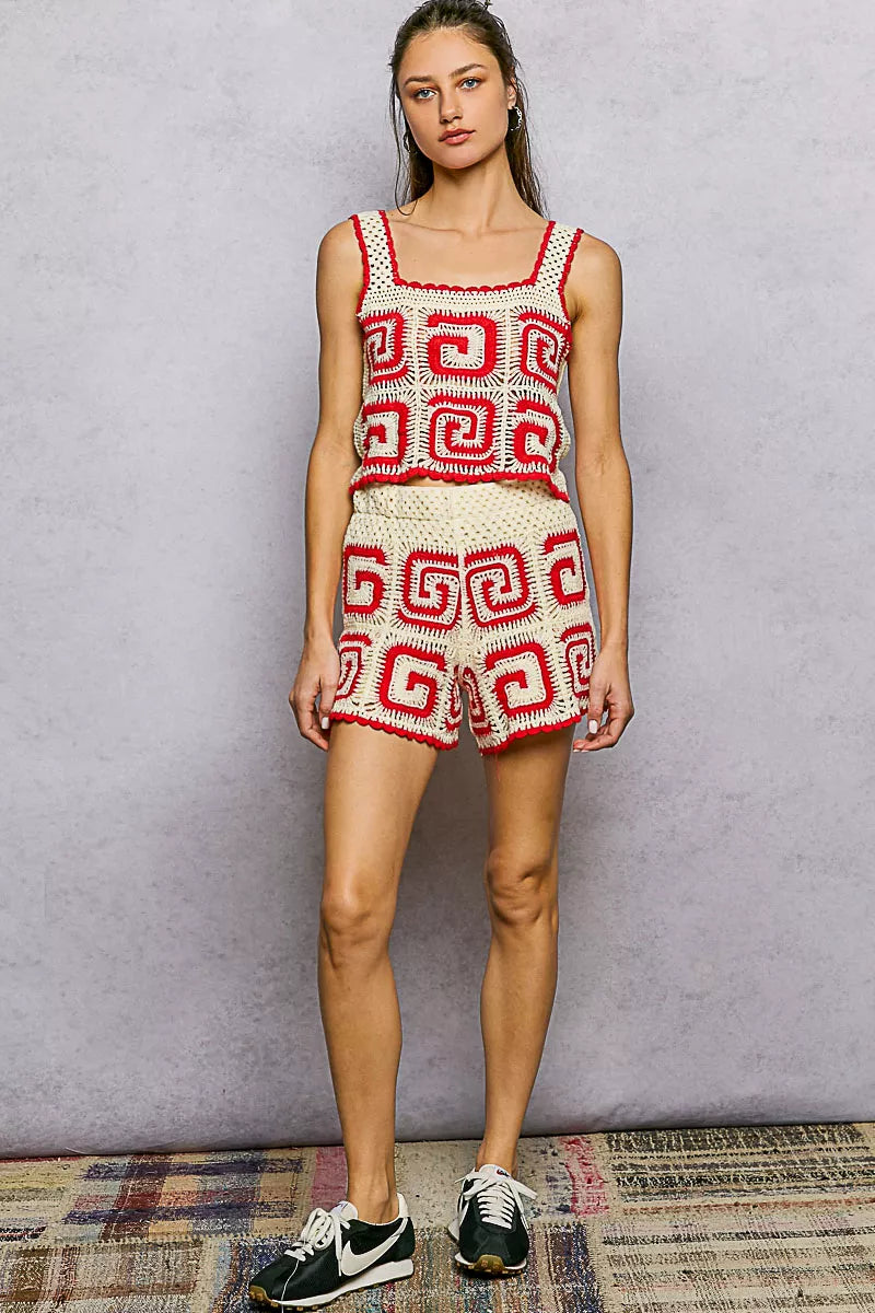 Sarah Express Women's Handmade Crochet Cropped Tank with Granny Square Pattern