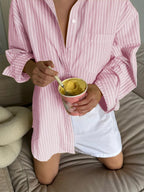 Sarah Express Women's Oversized Striped Button-Down Shirt