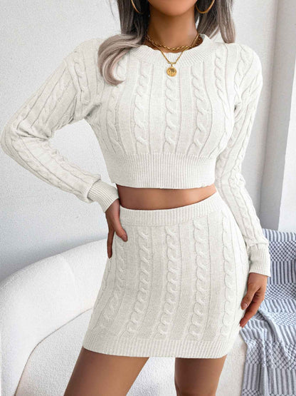 Sarah Express Women's Cable Knit Cropped Sweater and Bodycon Dress Set