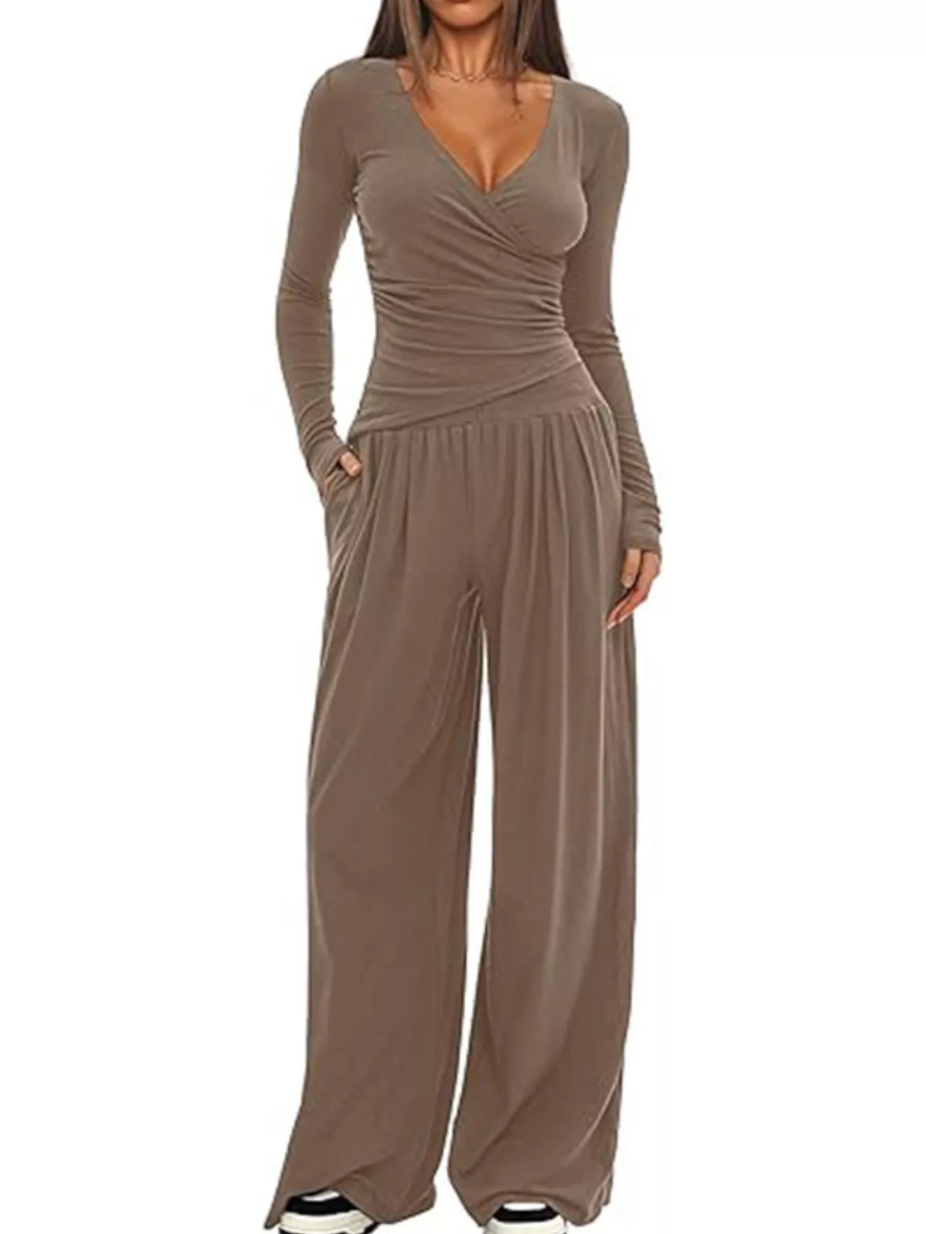 Sarah Express Women's Long Sleeve Top and Wide Leg Pants Set