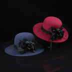 Sarah Express Women's Woolen Cloche Hat Floral Net Veil Dome Style