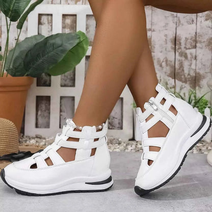 Sarah Express Women's Cutout Platform Sneakers - Trendy Low Heel PU Leather Shoes
