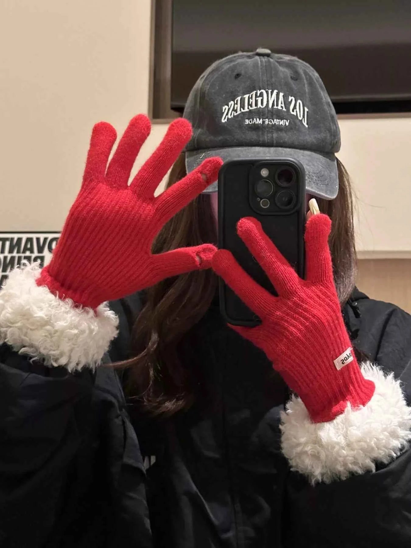 Sarah Express Women's Fuzzy Cuff Knitted Gloves - Warm Winter Cozy Soft Polyester Gloves