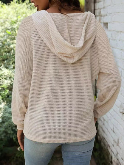 Sarah Express Women's Waffle Knit Button Detail Hoodie