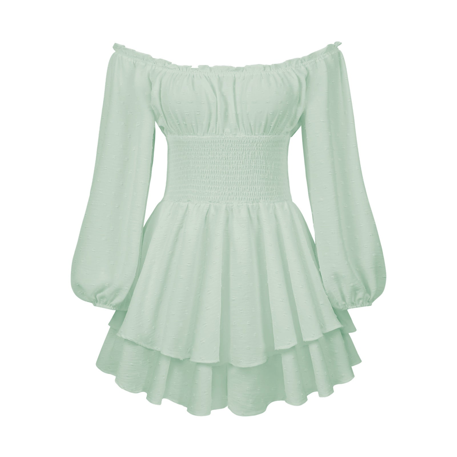 Sarah Express Off-Shoulder Pleated Ruffled Romper Long Sleeve Wide Leg Jumpsuit