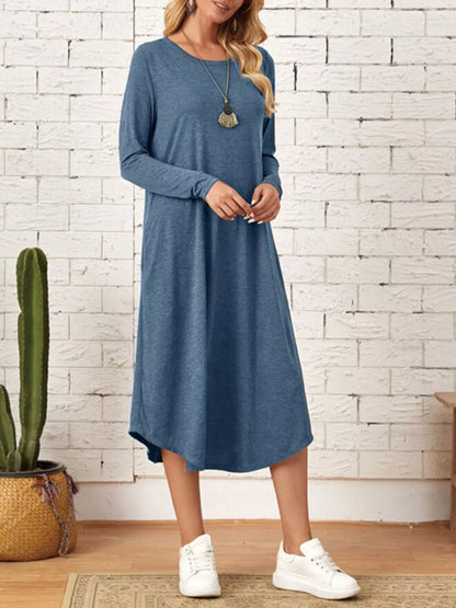 Sarah Express Women's Casual Long Sleeve Pocket Midi Dress