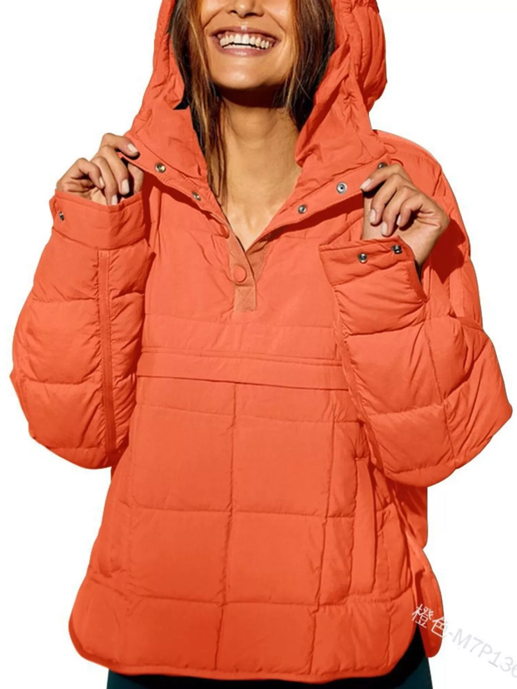 Sarah Express Women's Quarter Snap Hooded Puffer Jacket
