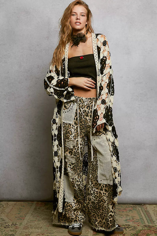 Sarah Express Open Front Crochet Longline Cardigan - Oversized Boho Maxi Duster