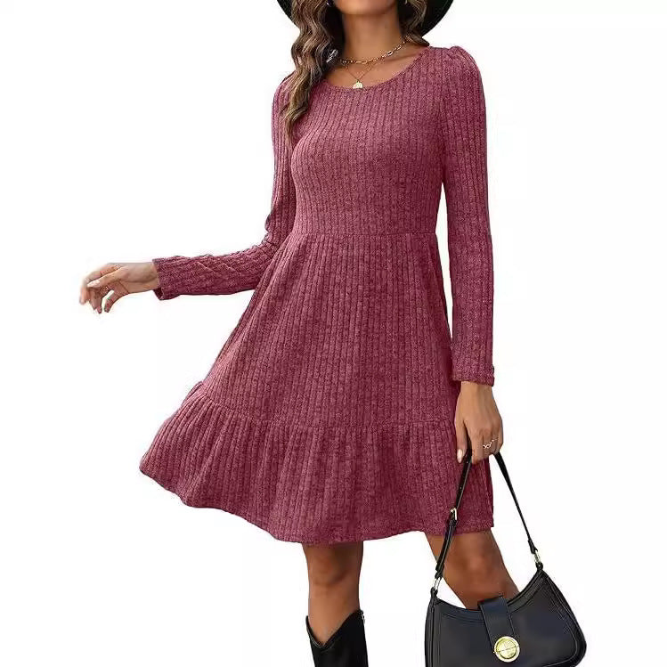 Sarah Express Women's Round Neck Knitted Sweater Dress Long Sleeve Bodycon