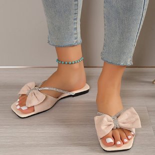 Sarah Express Bow-Knot Slip-On Slippers Apricot