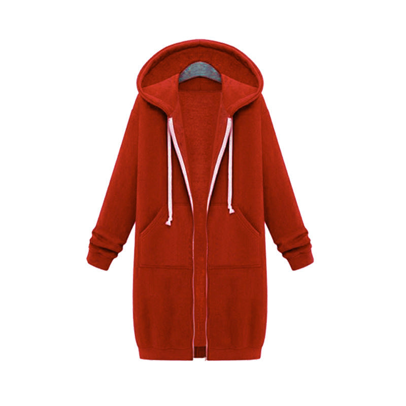 Women's Hooded Fleece Long Jacket with Zipper