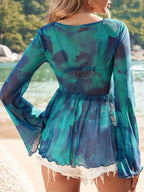 Sarah Express Women's Tie-Front Flare Sleeve Blouse