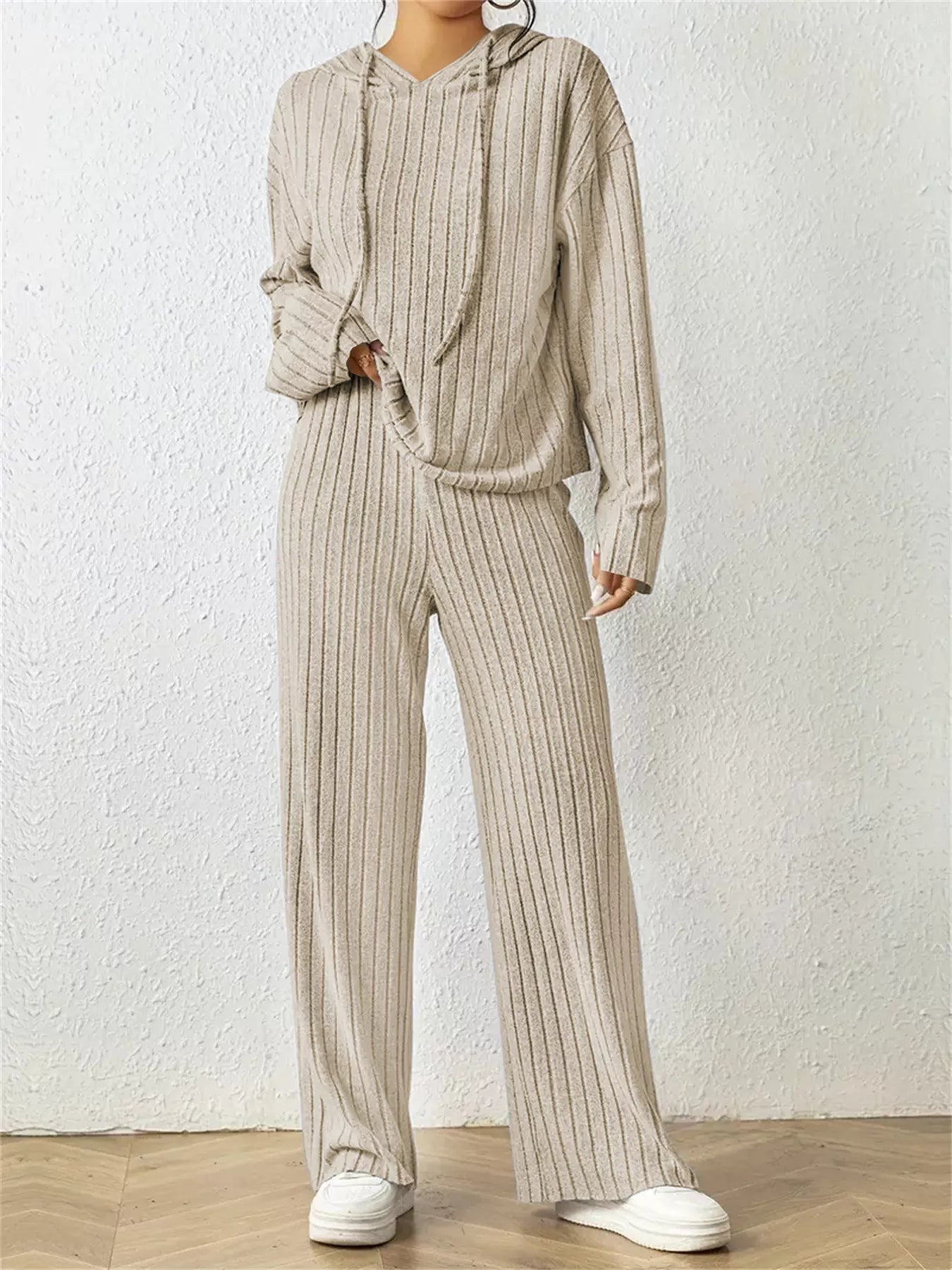 Trendsi Women's Ribbed Drawstring Hoodie and Pants Set