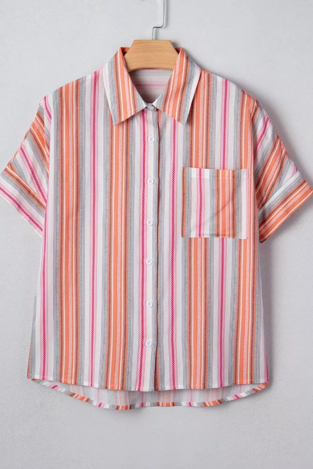 Sarah Express Women's Striped Button-Up Short Sleeve Shirt