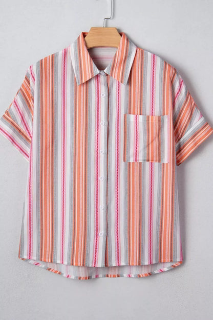 Sarah Express Women's Striped Button-Up Short Sleeve Shirt