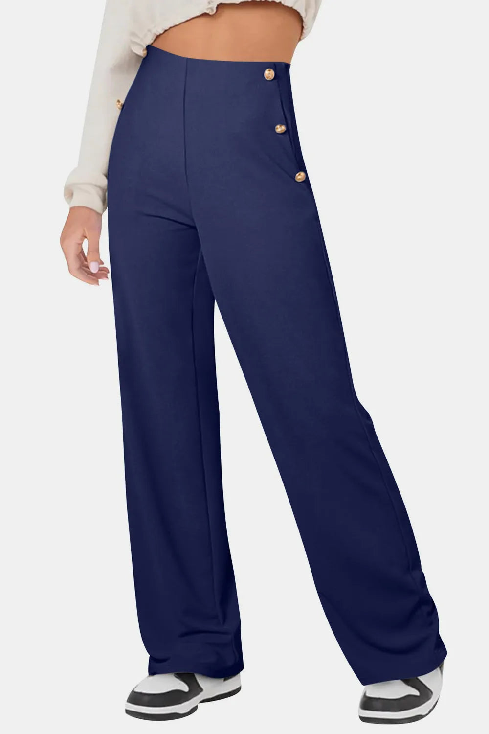 Sarah Express Women's Decorative Button High Rise Pants Navy