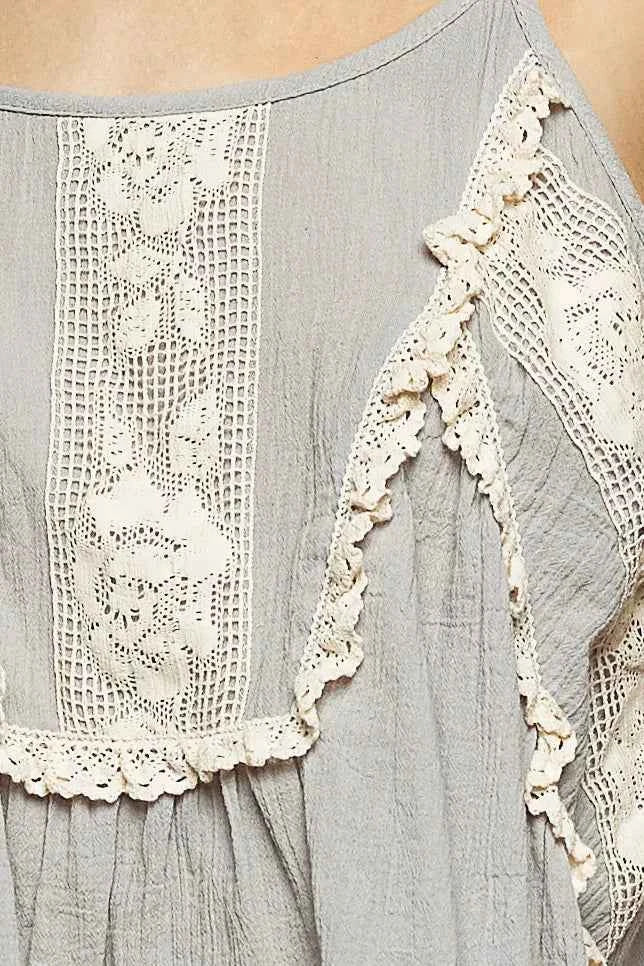POL Boho Lace Trim Flowy Cami
