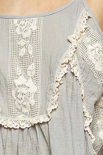 POL Boho Lace Trim Flowy Cami