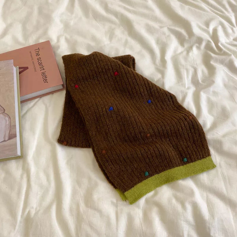 Sarah Express Women's Colorful Dot Knitted Cashmere Scarf Brown One Size