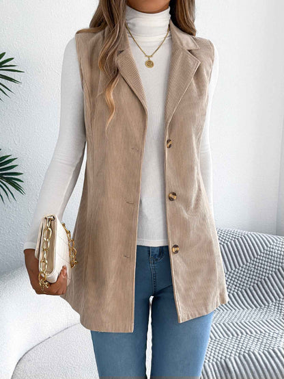 Sarah Express Women's Single-Breasted Corduroy Vest Jacket Blazer