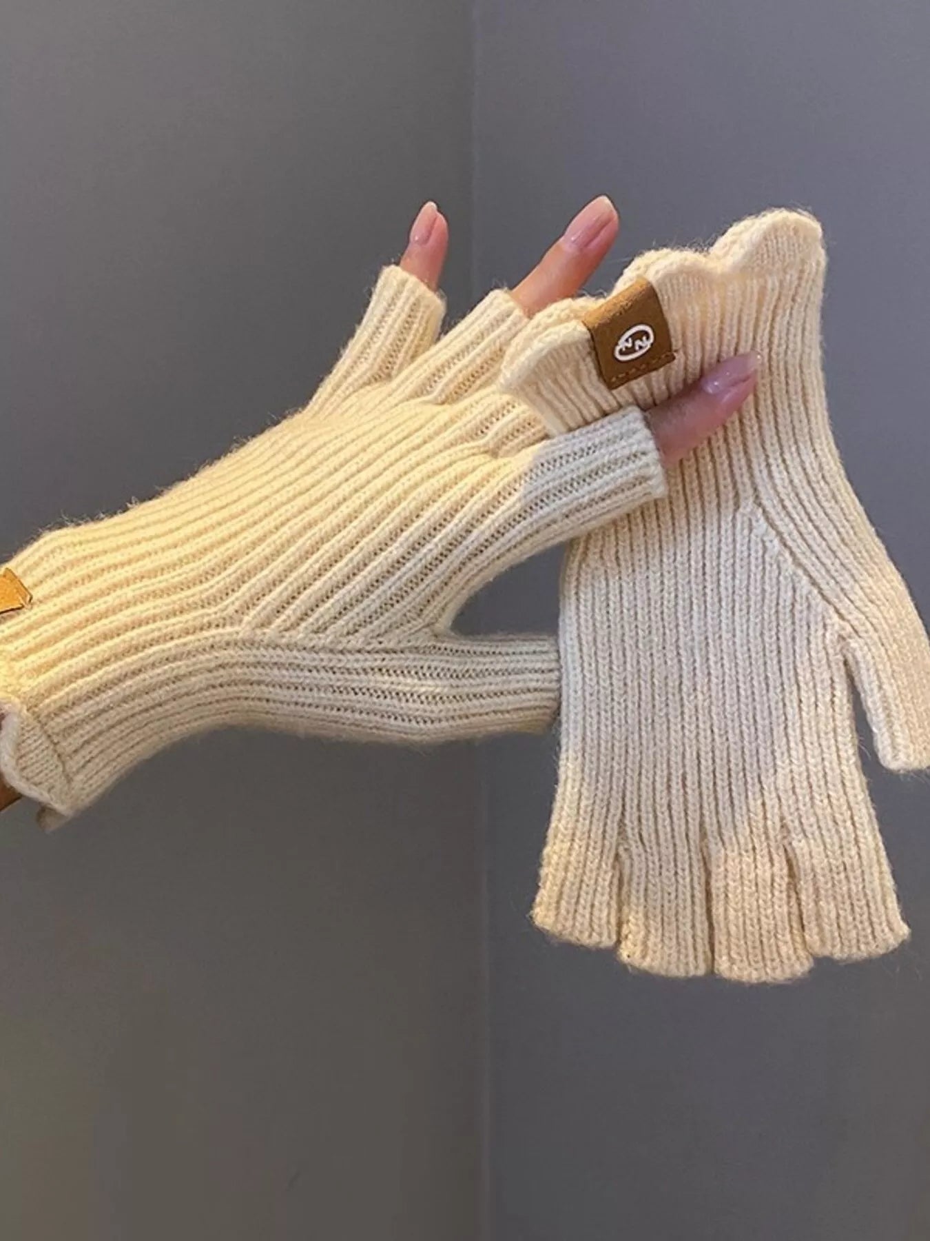 Sarah Express Women's Fingerless Knitted Gloves - Warm Winter Hand Warmers Off-white ONESIZE