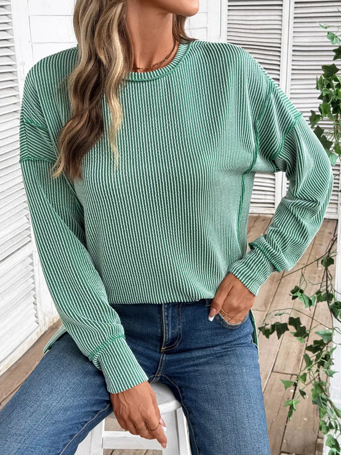 Sarah Express Women's Side Slit Round Neck Sweatshirt