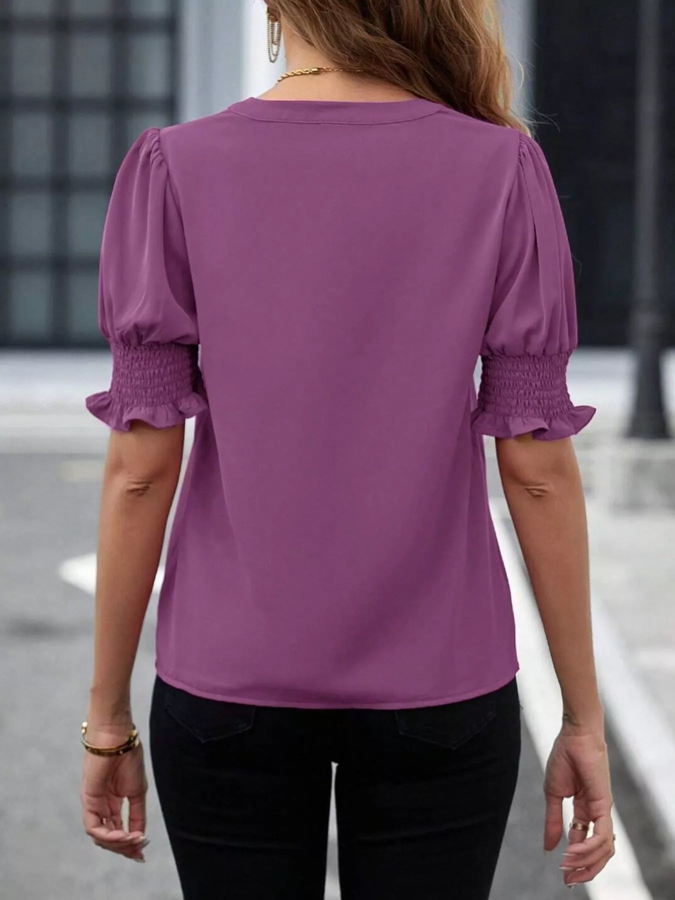 Sarah Express Women's Notched Half Sleeve Blouse