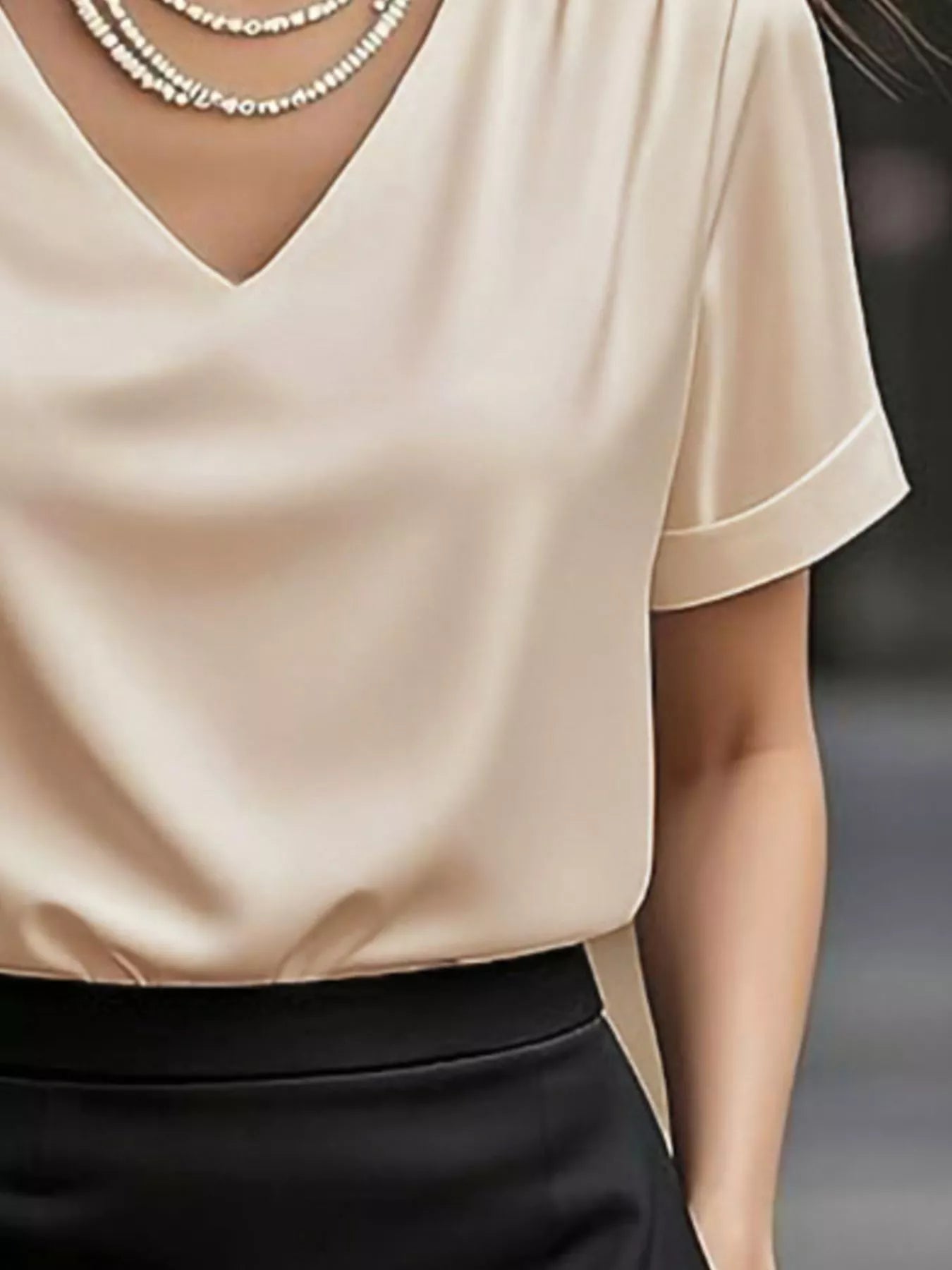 Sarah Express Women's V-Neck Short Sleeve Satin Blouse