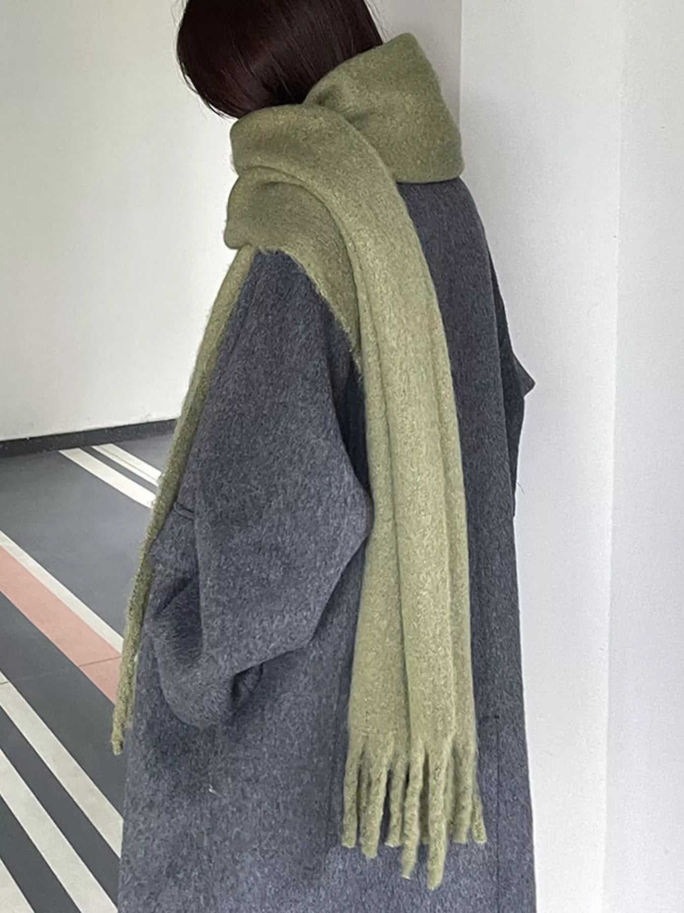 Sarah Express Women's Solid Color Fringe Scarf Mustard Green ONESIZE