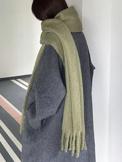 Sarah Express Women's Solid Color Fringe Scarf Mustard Green ONESIZE