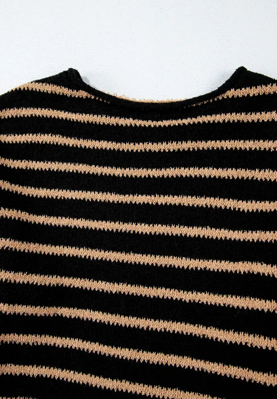 Sarah Express Women's Stripe Drop Shoulder Round Neck Sweater