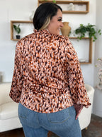 Sarah Express Women's Printed Ruffle Trim Balloon Sleeve Shirt - Buttoned Blouse Top