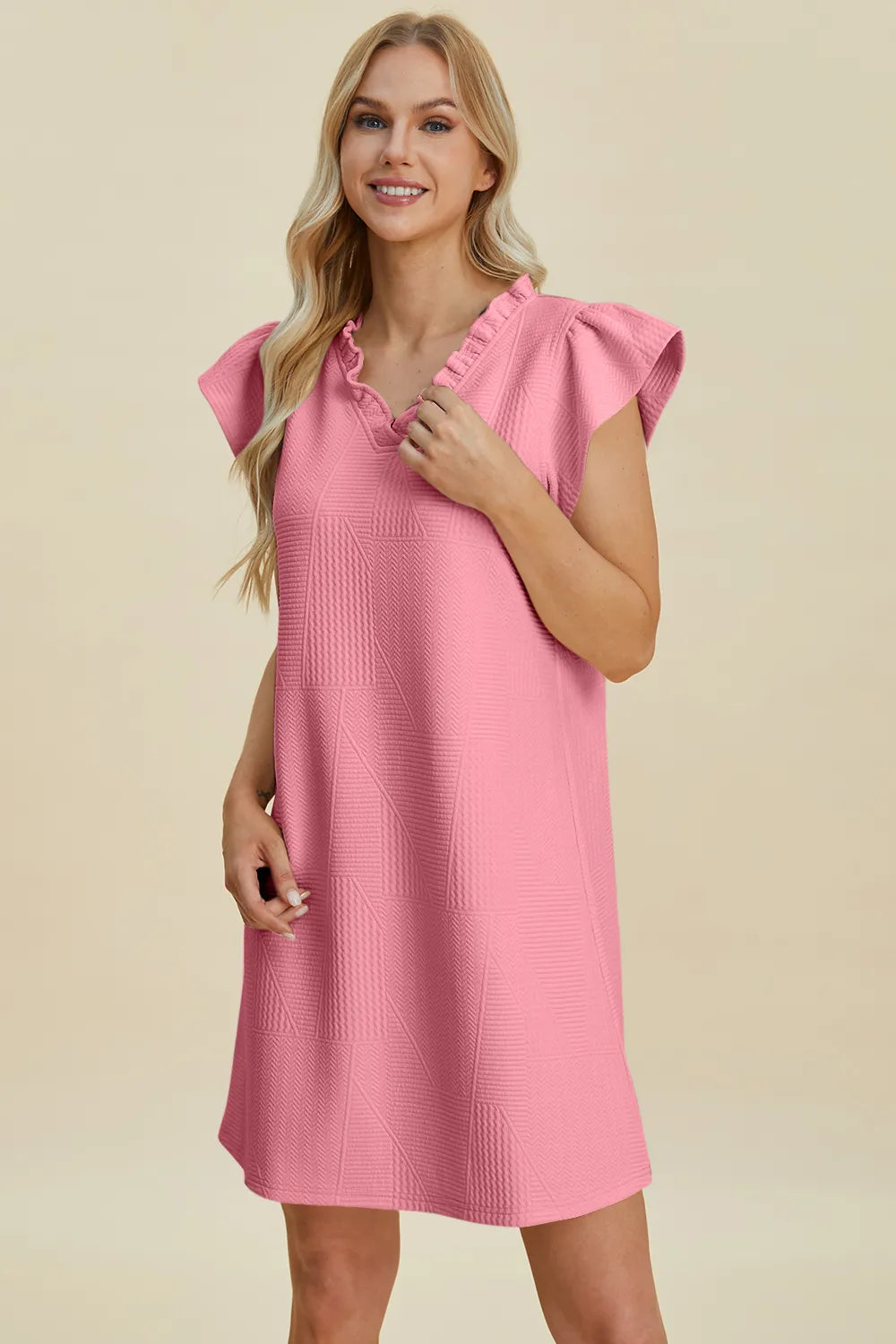 Sarah Express Women’s Plus Size Ruffled V-Neck Cap Sleeve Dress
