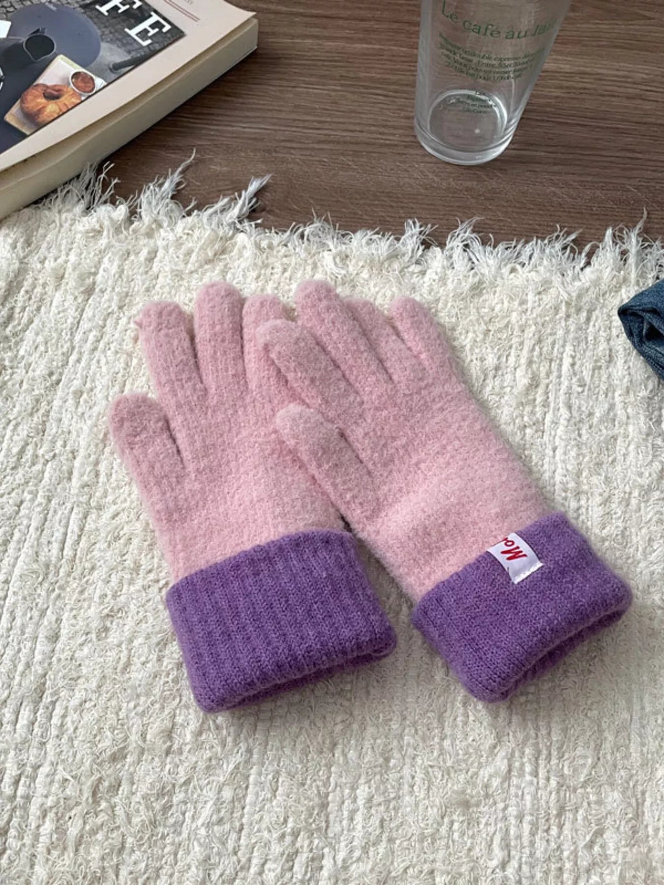 Sarah Express Women's Cozy Knit Gloves with Ribbed Cuff Pink ONESIZE