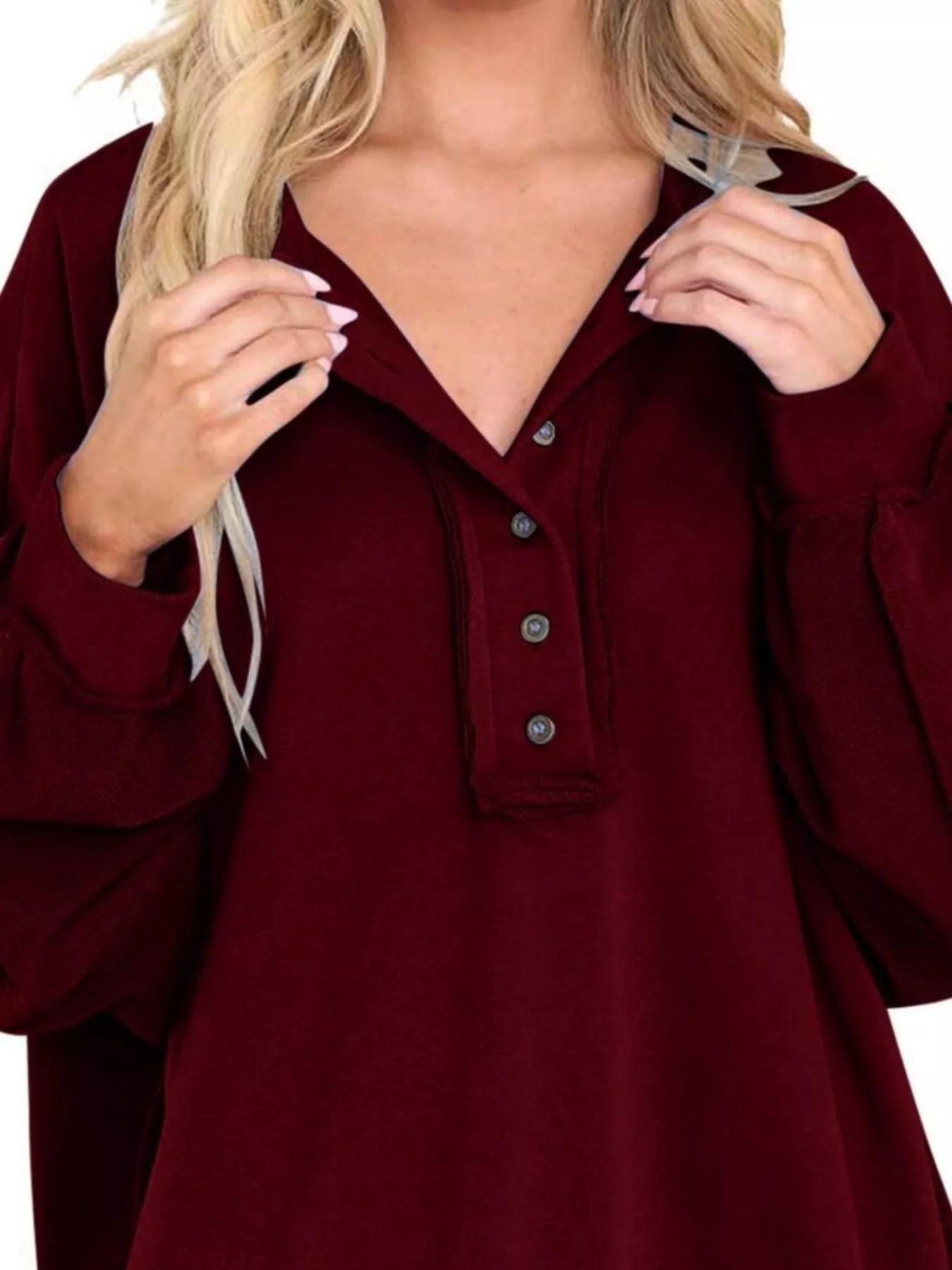 Sarah Express Women's Half Snap Long Sleeve Oversized Sweatshirt