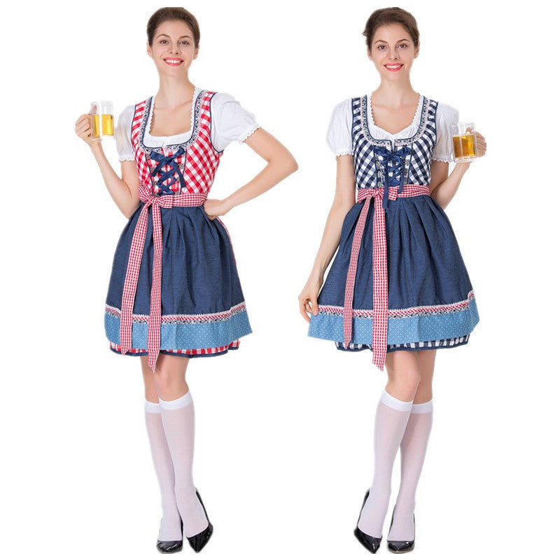 Sarah Express Women's Bavarian Dirndl Beer Dress 3-Piece Oktoberfest Costume with Top Skirt Apron