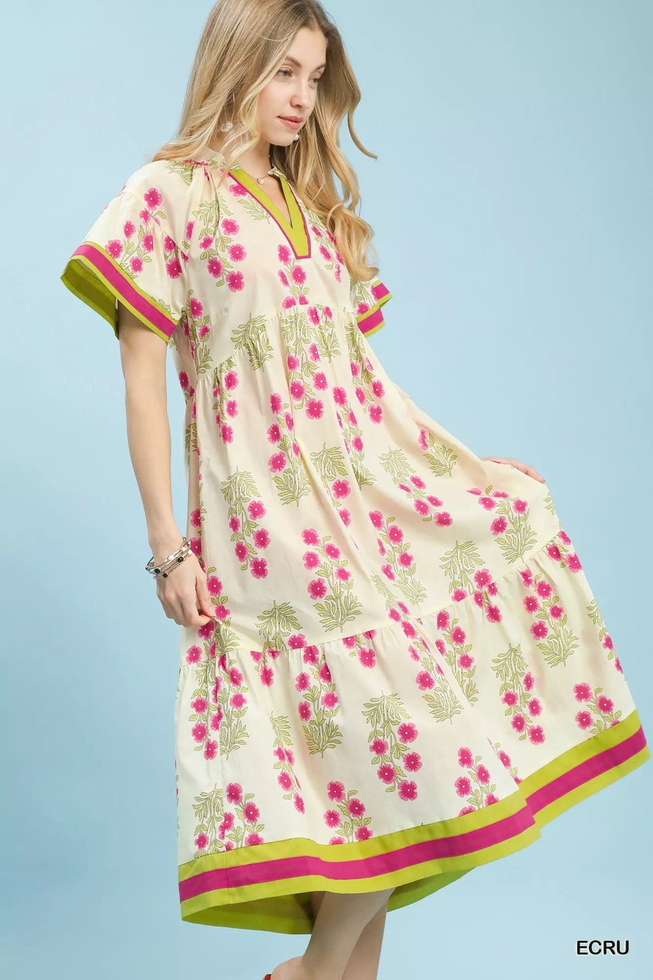 Sarah Express Women's Floral Border Tiered Midi Dress