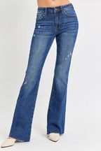 Sarah Express Women’s Plus Size Distressed Mid Rise Flare Jeans
