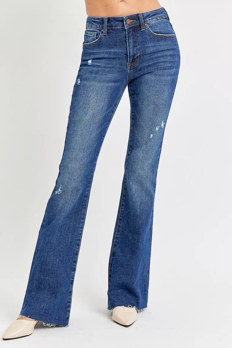 Sarah Express Women’s Plus Size Distressed Mid Rise Flare Jeans
