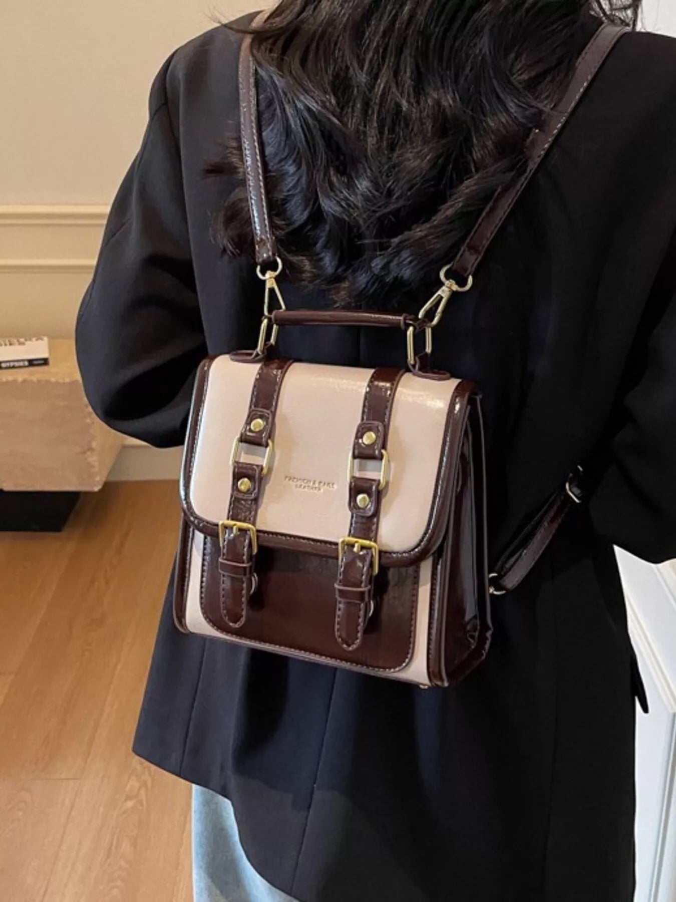 Sarah Express Women's Vintage Buckle Mini Backpack - PU Leather Small Backpack Purse