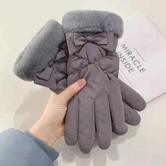 Sarah Express Women's Warm Fleece Lined Bow Gloves - Winter Fashion Accessories Gray One Size